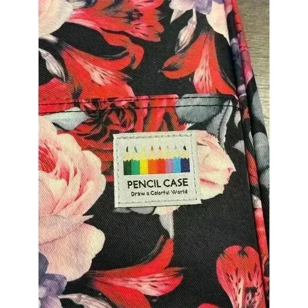 AYVANBER Large Capacity Pencil Case Organizer Red Pink Rose Design